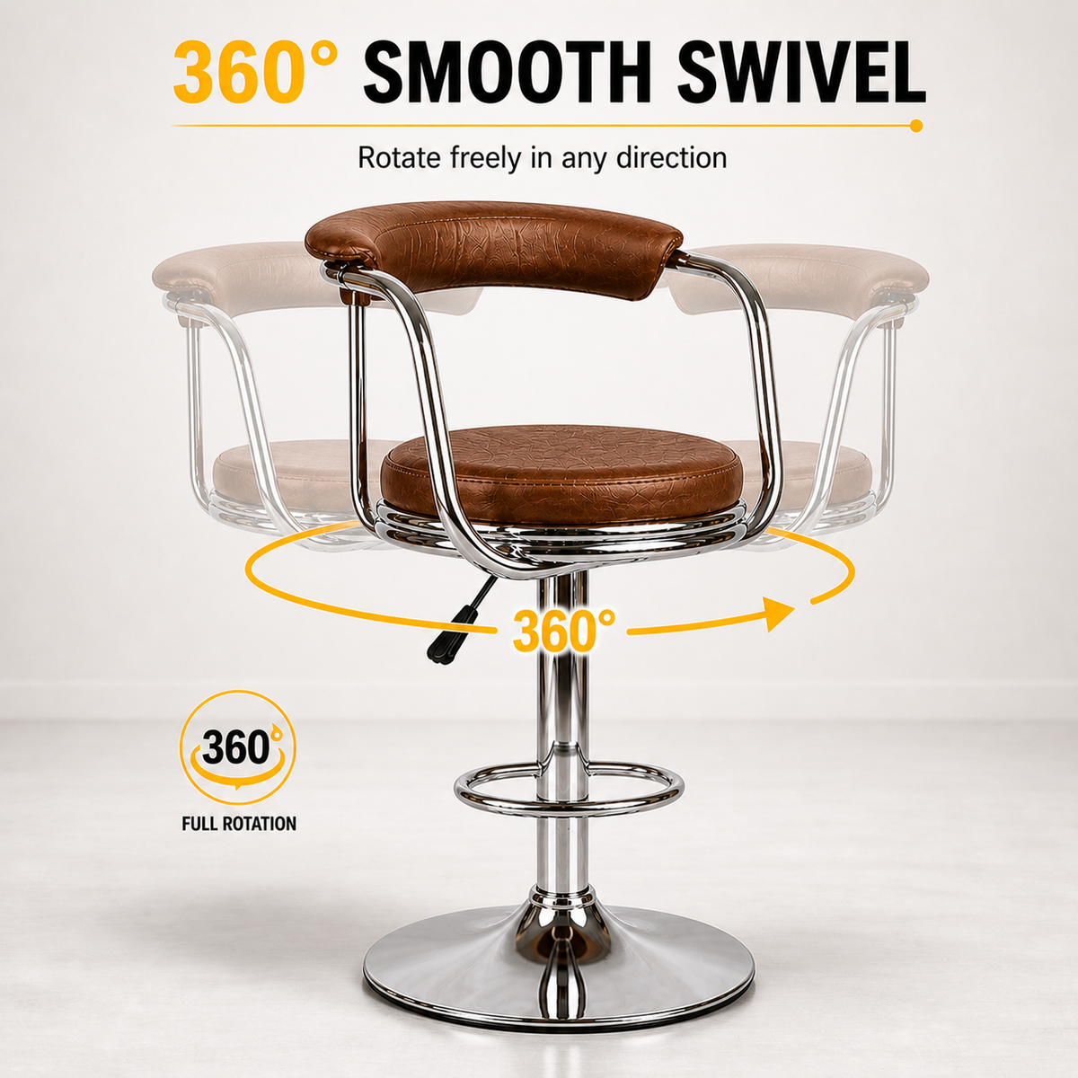 Lexus Bar Stool with Backrest & Armrest | 360° Swivel Counter | Suitable for Kitchen, Cafe, Home Bar Seating