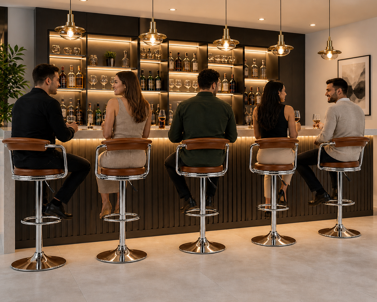 Lexus Bar Stool with Backrest & Armrest | 360° Swivel Counter | Suitable for Kitchen, Cafe, Home Bar Seating